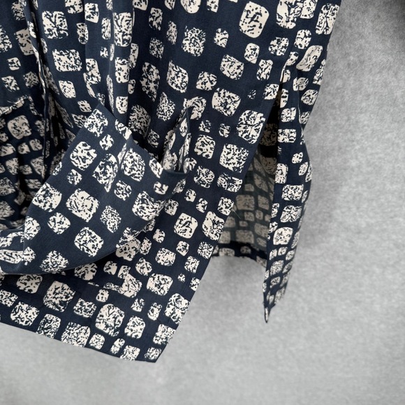 CLIO 100% Silk Button Front Shirt Top Blue Beige Abstract Print Pockets Sz M - Picture 7 of 10